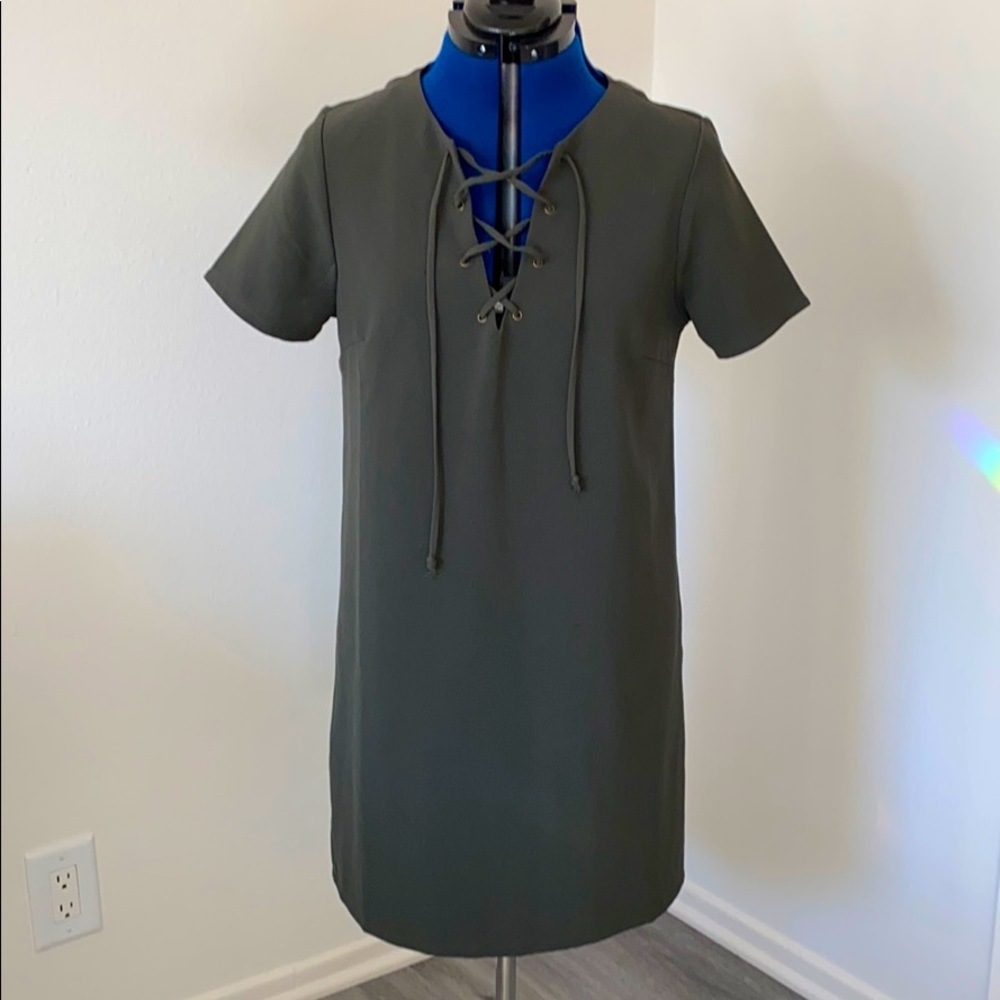 One Clothing Green Lace Up Shirt Dress SZ L